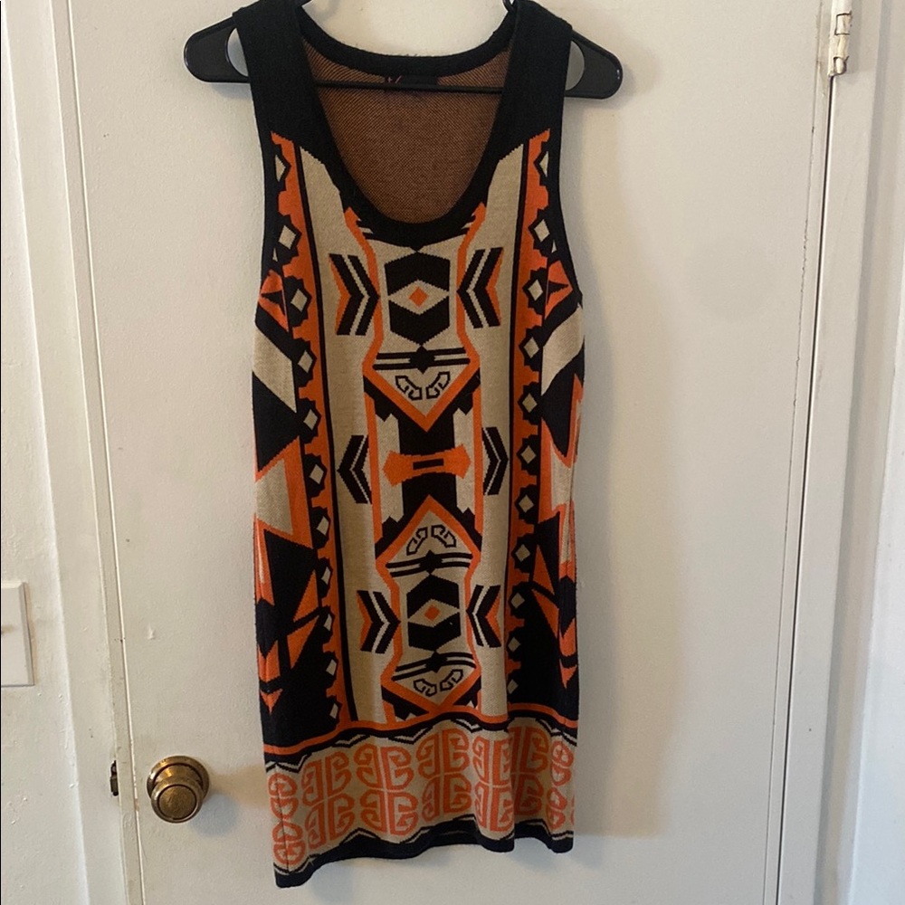 T/O Black and Orange Graphic Mini Dress